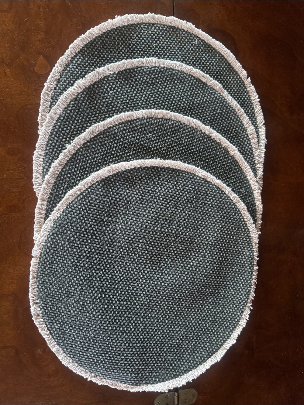 Pottery Barn Mason Handwoven Cotton Fringe Round Placemats - Set of 4 New!
